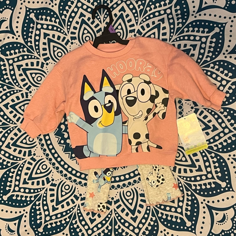 NWT Toddler Sz 12 months Bluey & Chloe Character Sweatshirt and pants set